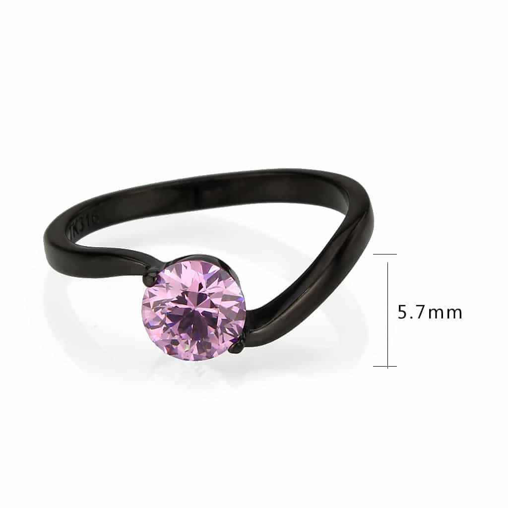 Stainless Steel Dark IP Pink CZ Round Bypass Solitaire Ring view 3