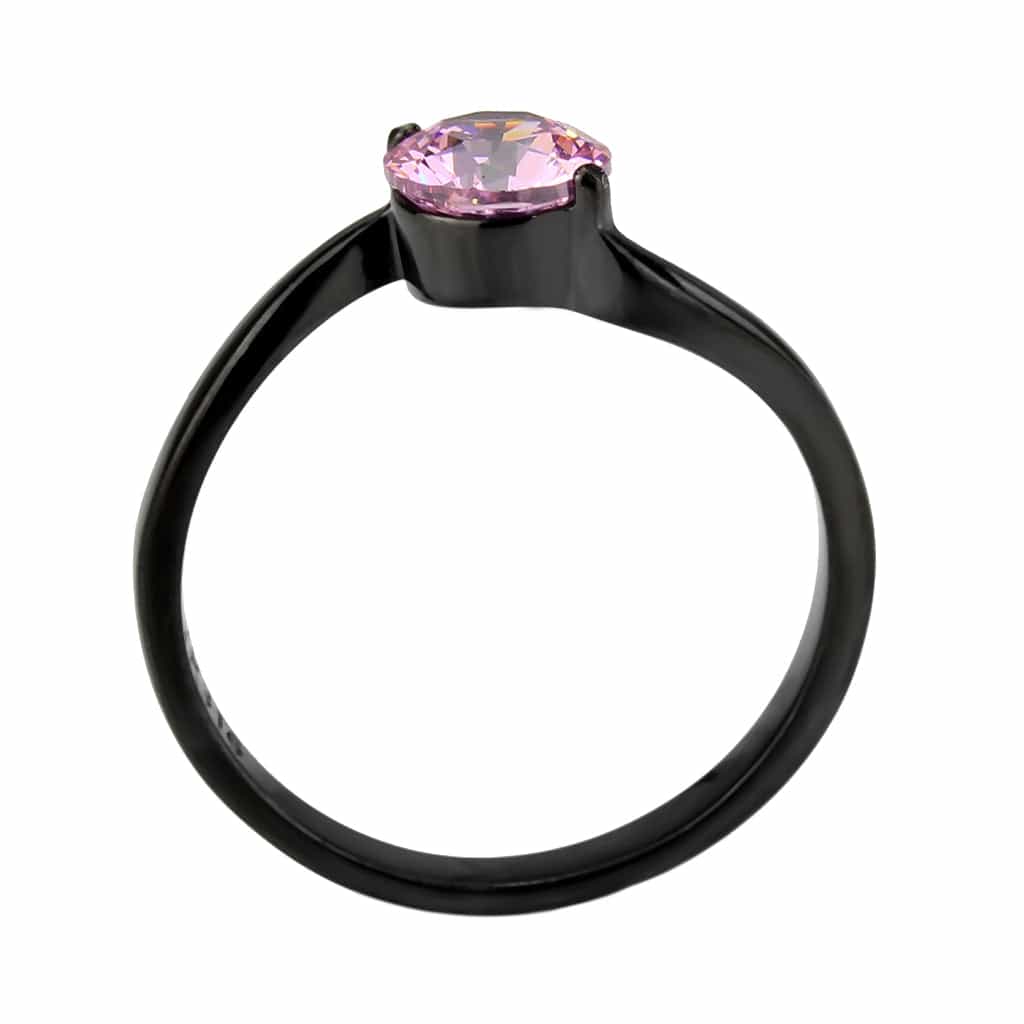 Stainless Steel Dark IP Pink CZ Round Bypass Solitaire Ring view 5