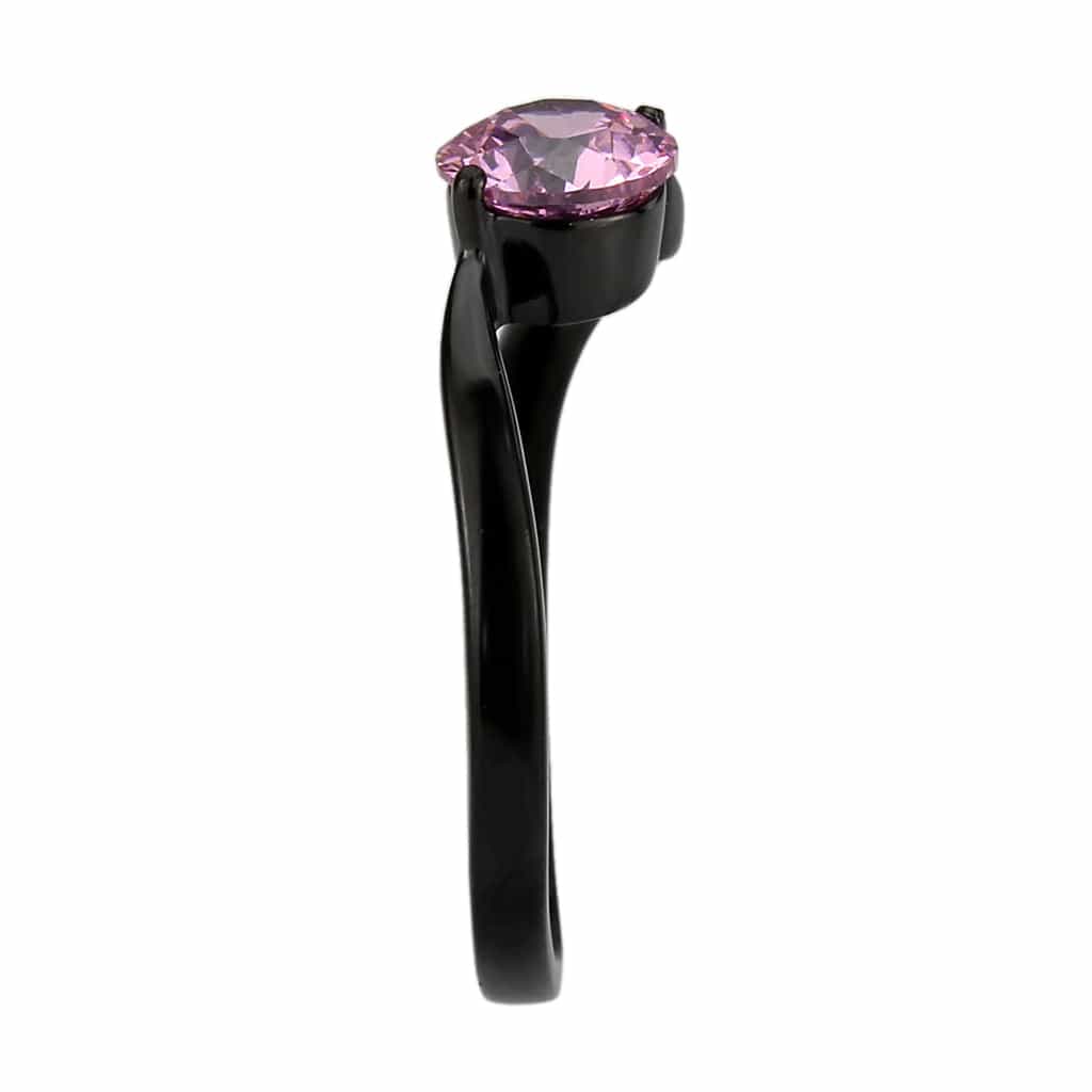 Stainless Steel Dark IP Pink CZ Round Bypass Solitaire Ring view 7