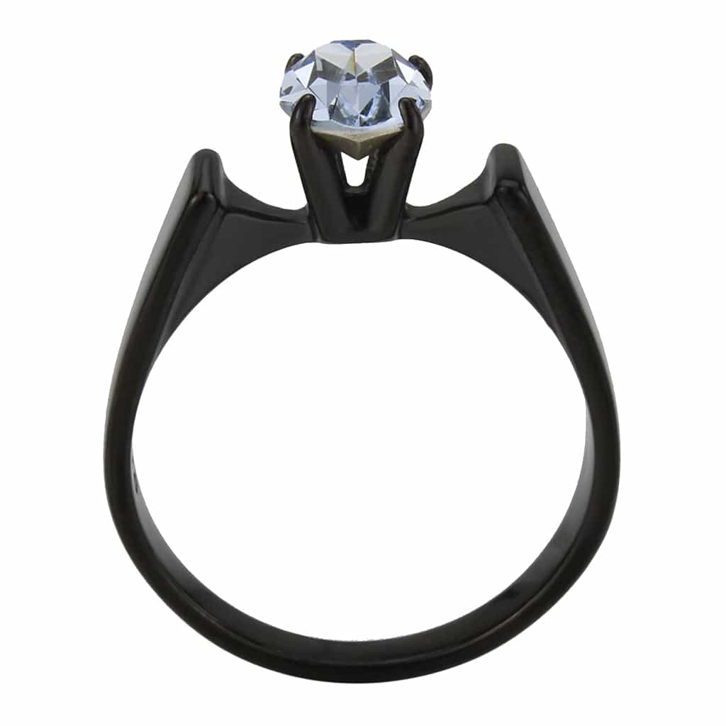 Stainless Steel Dark IP Light Blue CZ Oval Bypass Solitaire Ring view 5