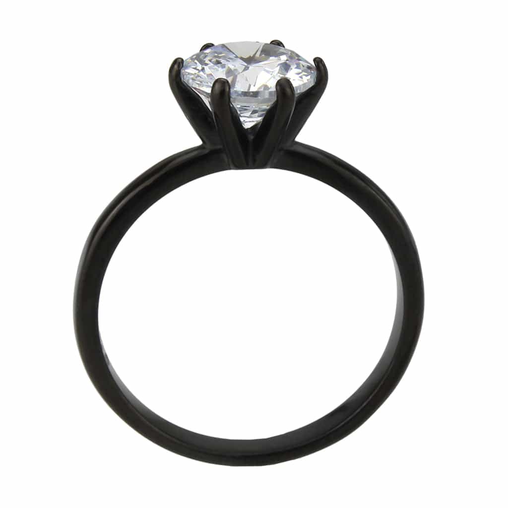 Stainless Steel Dark IP CZ Round Six Prong Solitaire Ring view 5