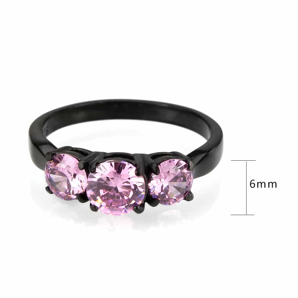 Stainless Steel Dark IP Pink CZ Round Three Stone Ring view 3