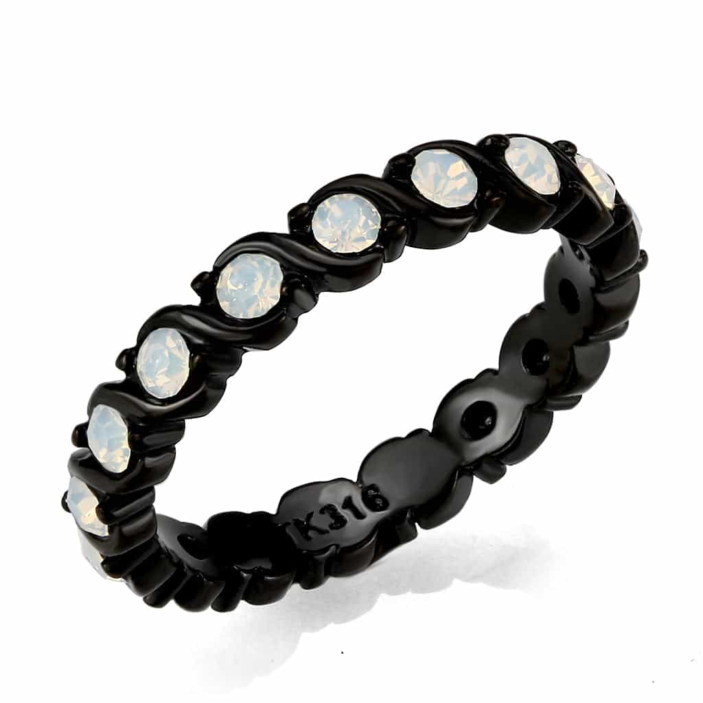 Stainless Steel Dark IP Opal Round Bezel Eternity Band Ring view 1