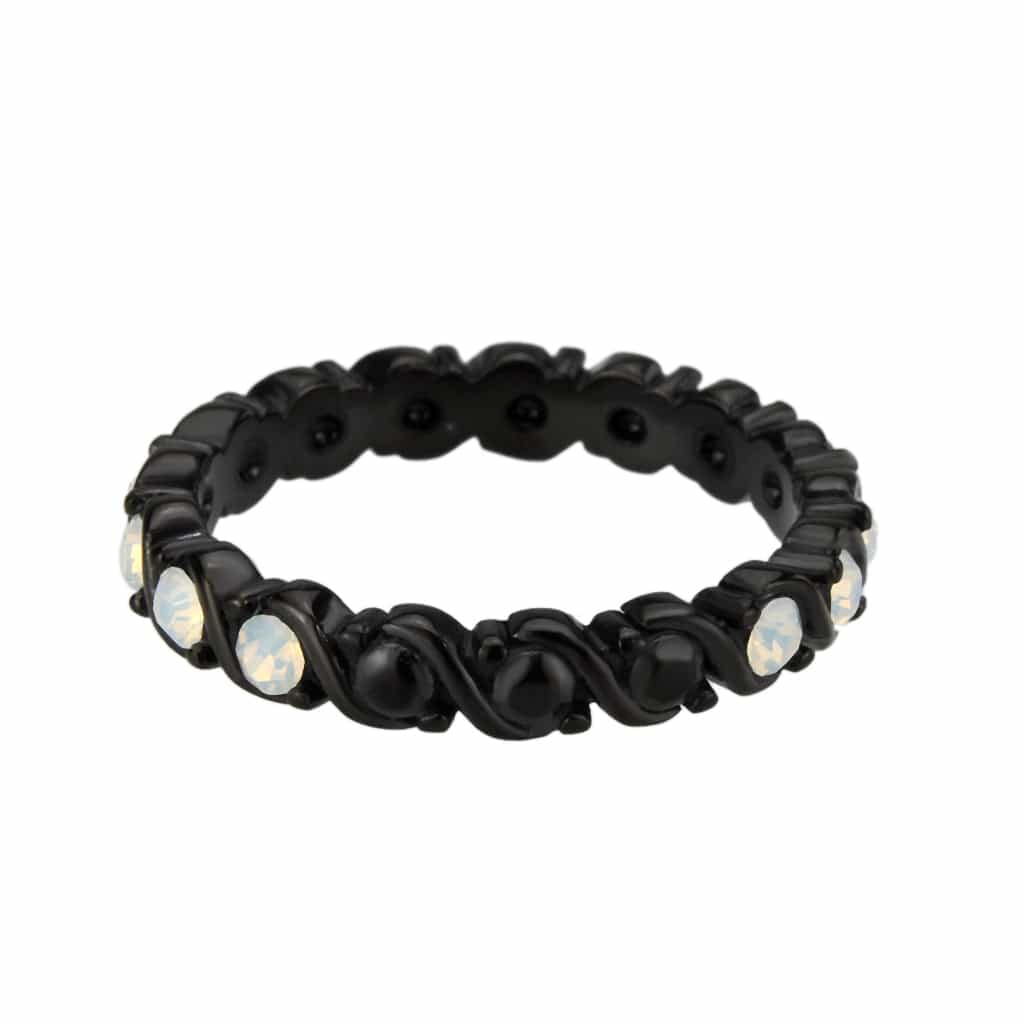 Stainless Steel Dark IP Opal Round Bezel Eternity Band Ring view 3