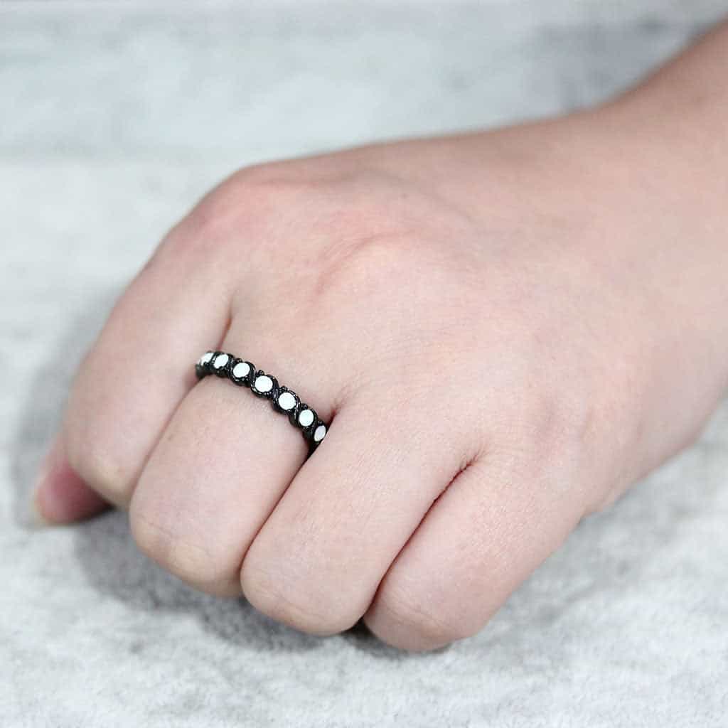 Stainless Steel Dark IP Opal Round Bezel Eternity Band Ring view 11
