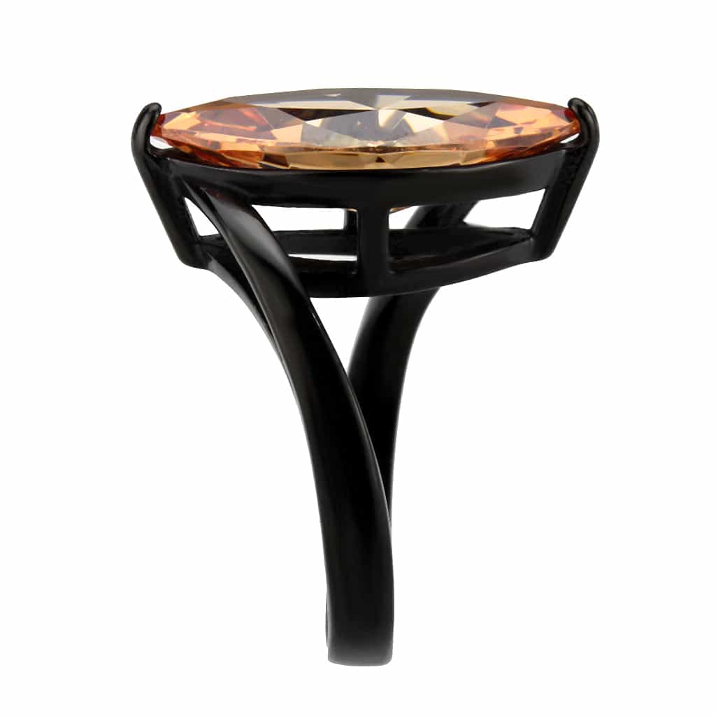 Stainless Steel Dark IP Champagne CZ Marquise Bypass Ring view 3
