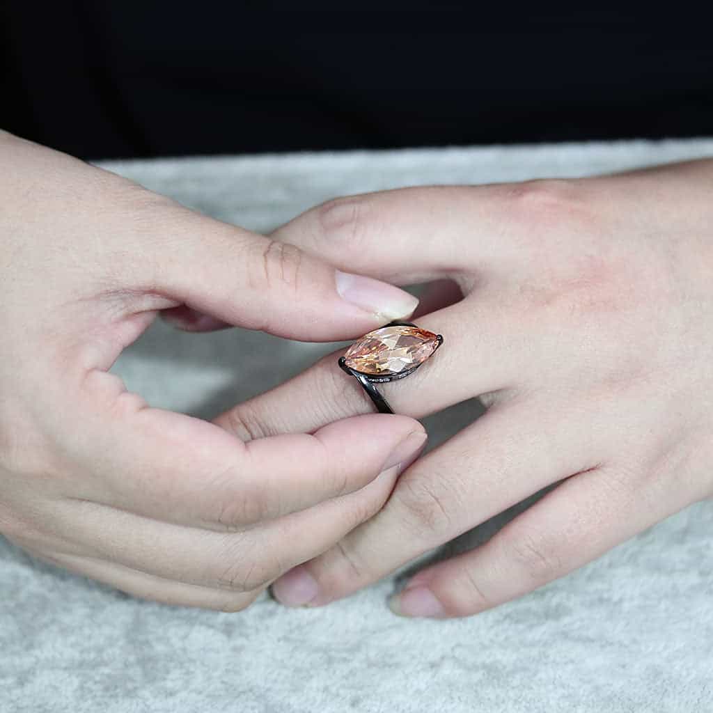 Stainless Steel Dark IP Champagne CZ Marquise Bypass Ring view 5