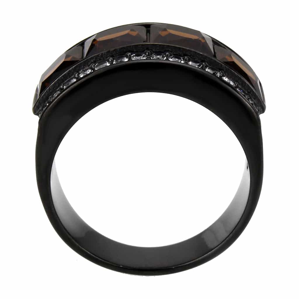 Stainless Steel Dark IP Smoky Topaz Emerald Cut Channel Wide Ring view 7