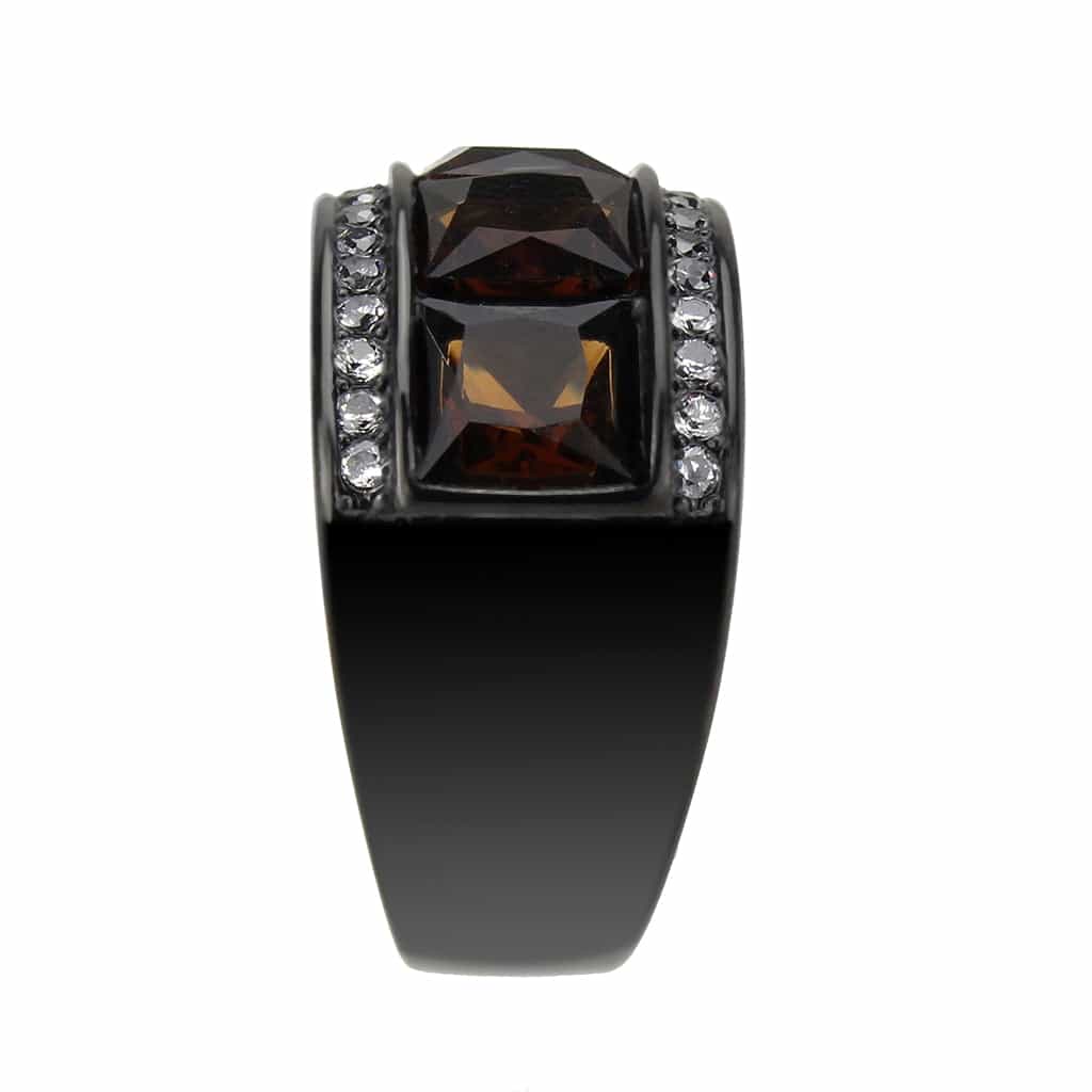Stainless Steel Dark IP Smoky Topaz Emerald Cut Channel Wide Ring view 9