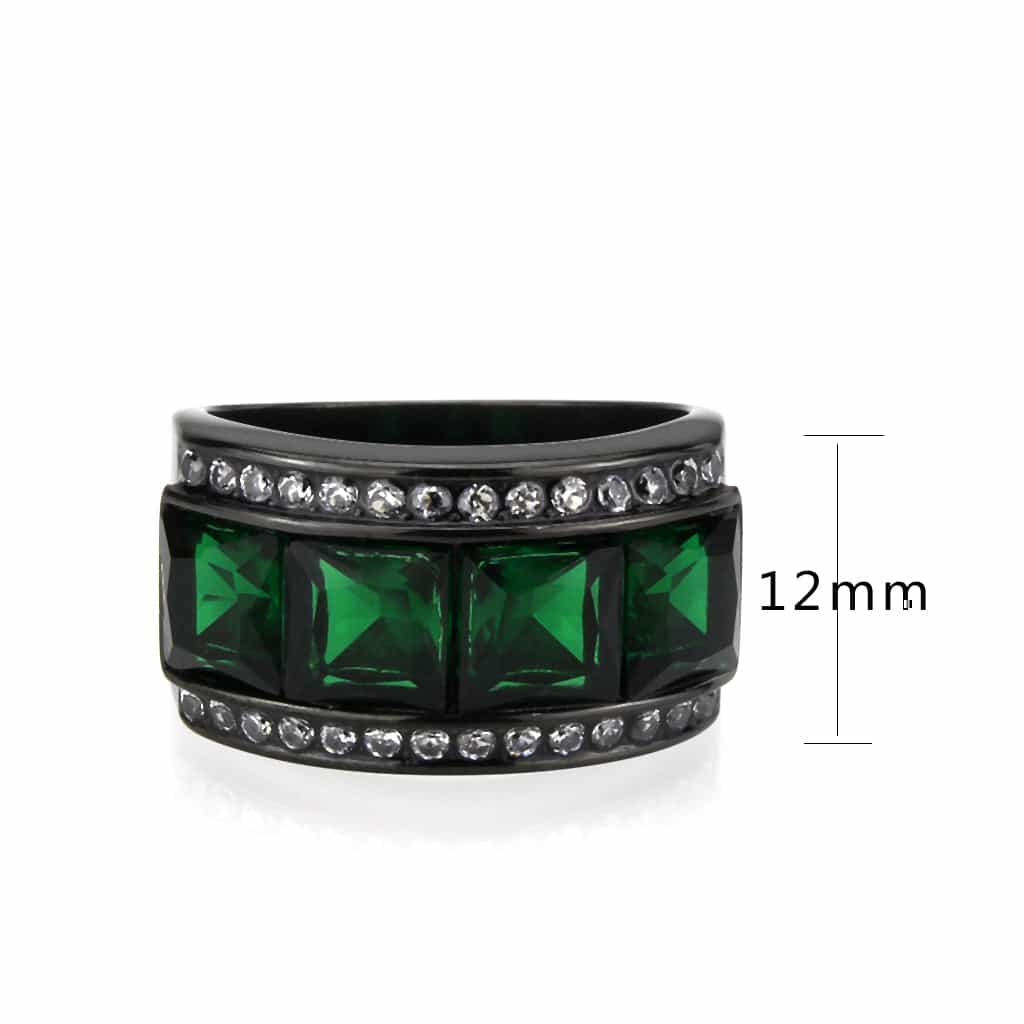 Stainless Steel Dark IP Emerald Green Crystal Princess Ring view 5