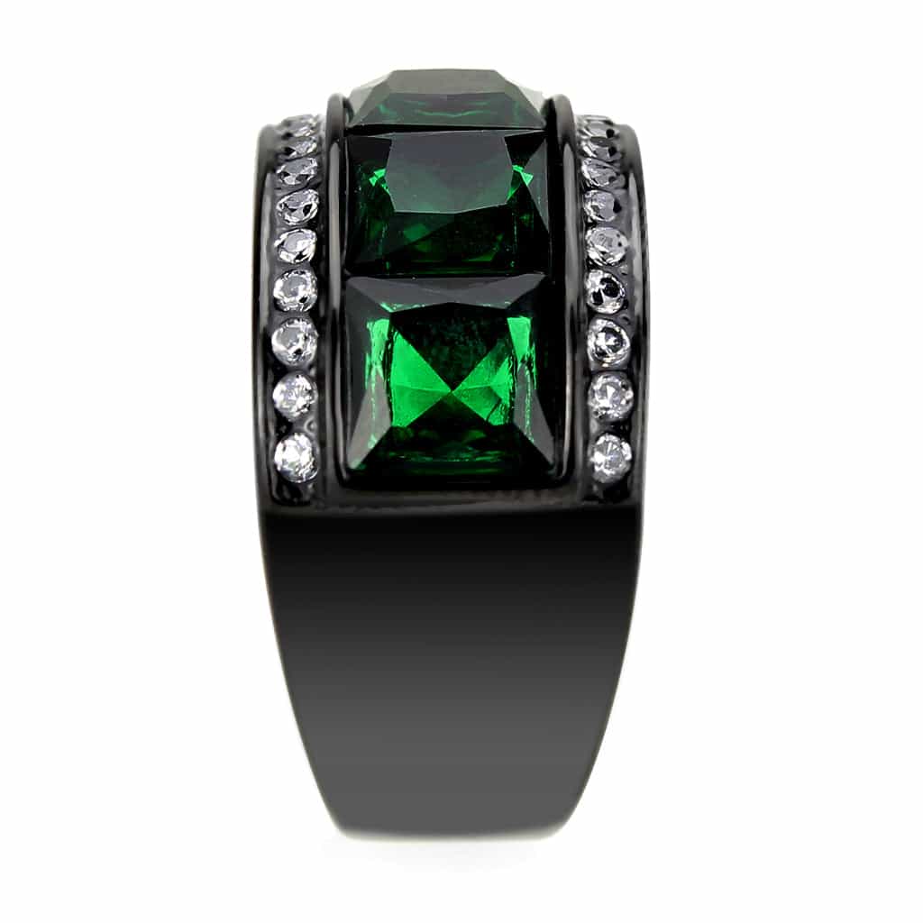 Stainless Steel Dark IP Emerald Green Crystal Princess Ring view 9