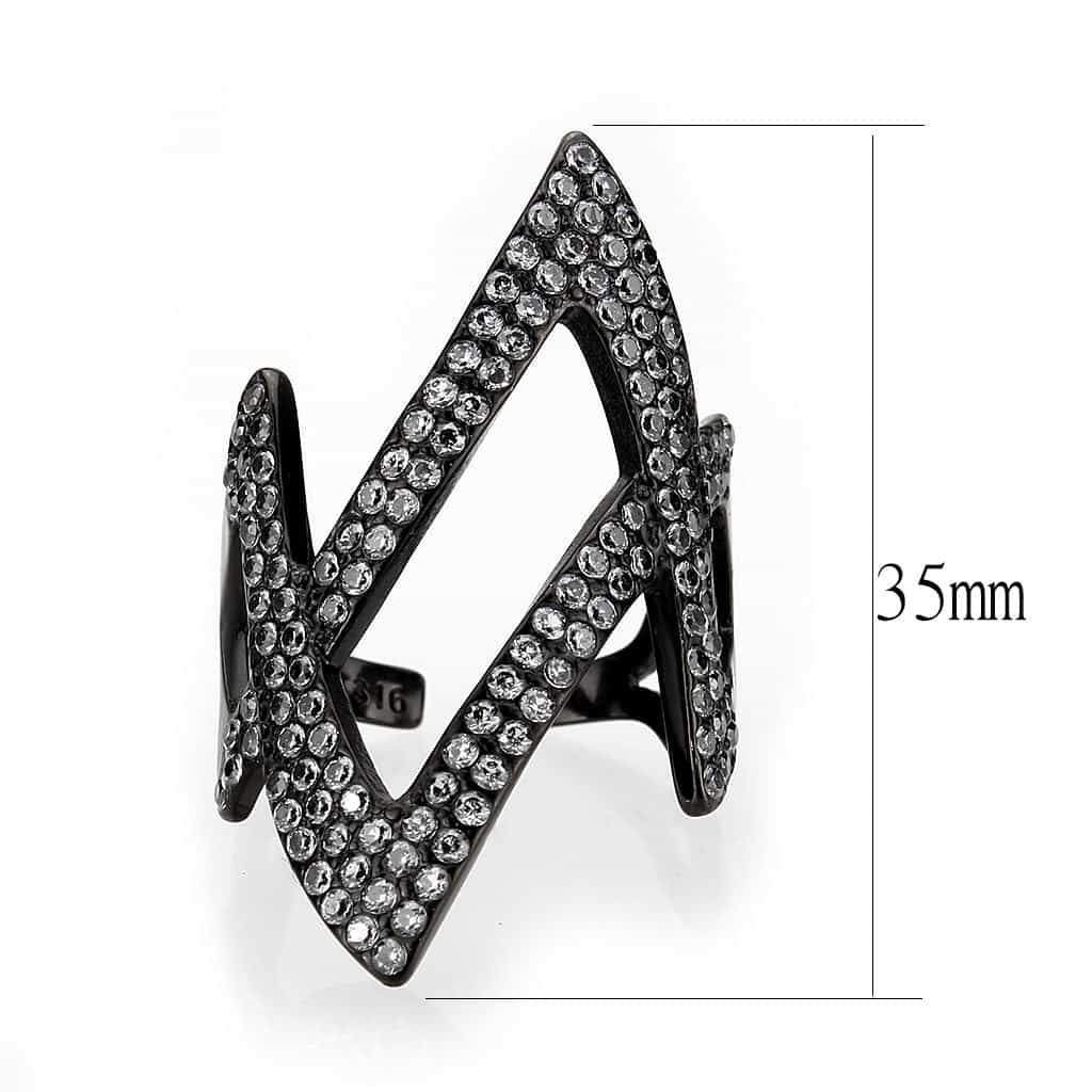 Stainless Steel Dark IP CZ Pave Double V Chevron Open Ring view 3