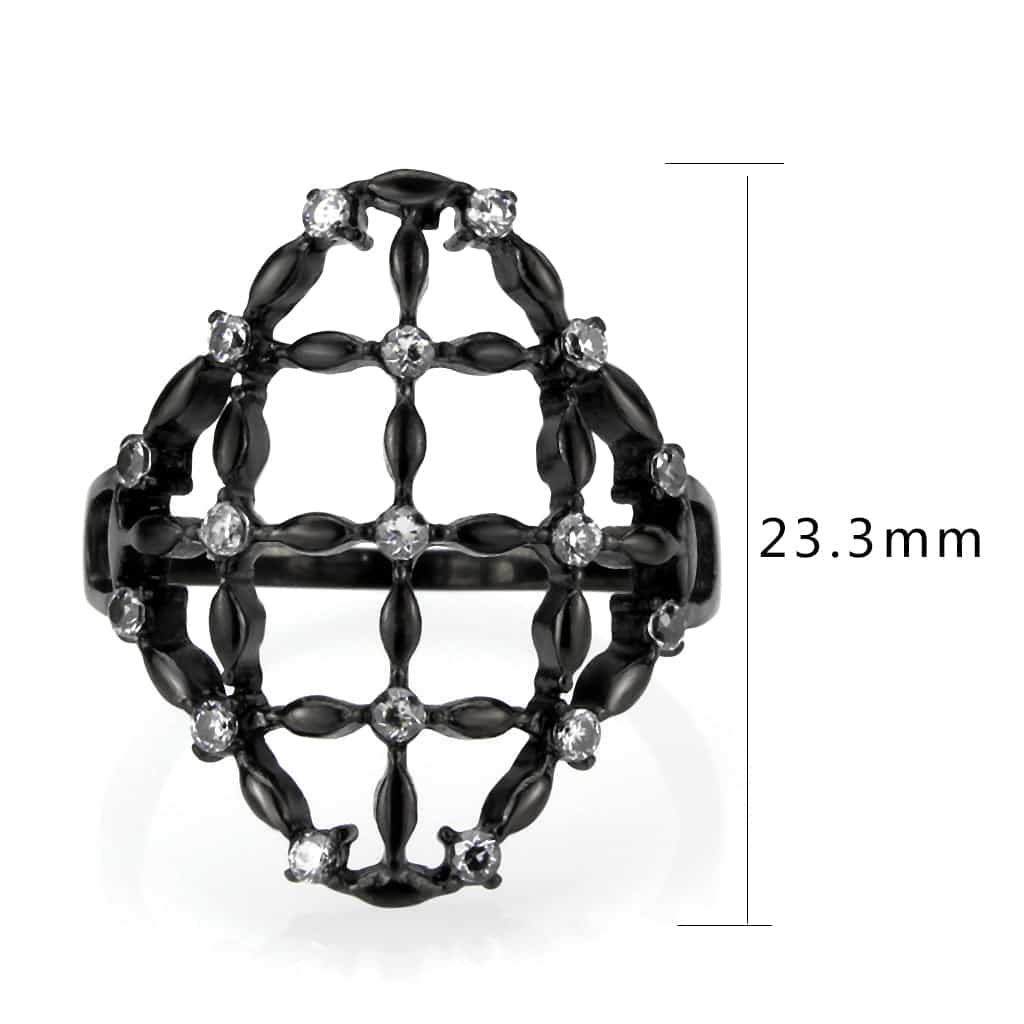 Stainless Steel Dark IP Black Marquise Crystal Lattice Ring view 5