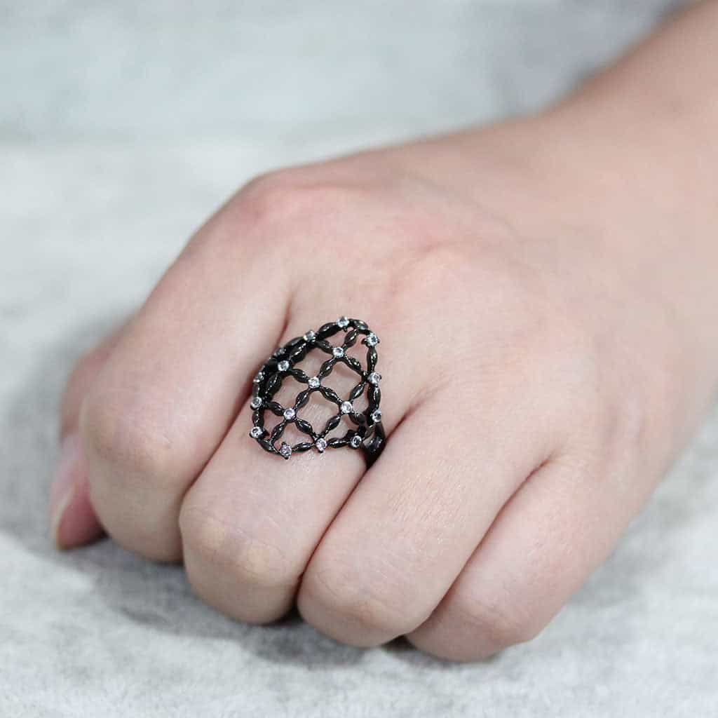Stainless Steel Dark IP Black Marquise Crystal Lattice Ring view 3