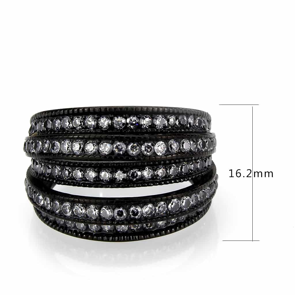 Stainless Steel Dark IP CZ Pave Multi Row Wide Band Ring view 5