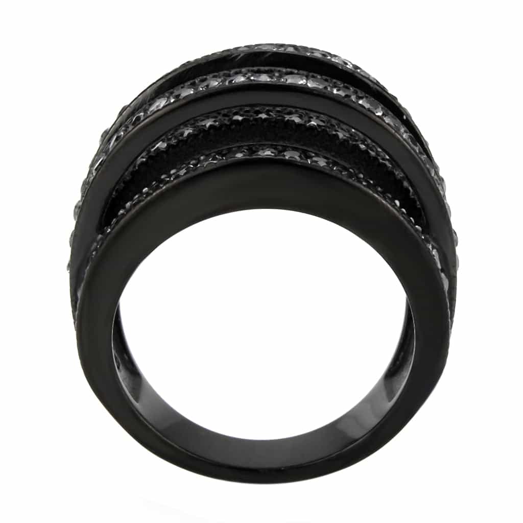 Stainless Steel Dark IP CZ Pave Multi Row Wide Band Ring view 7