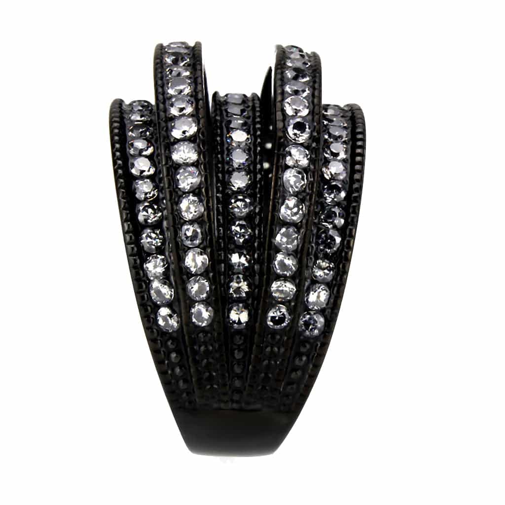 Stainless Steel Dark IP CZ Pave Multi Row Wide Band Ring view 9
