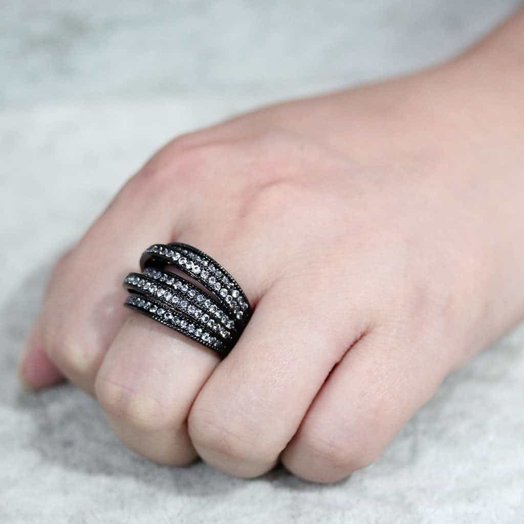 Stainless Steel Dark IP CZ Pave Multi Row Wide Band Ring view 3