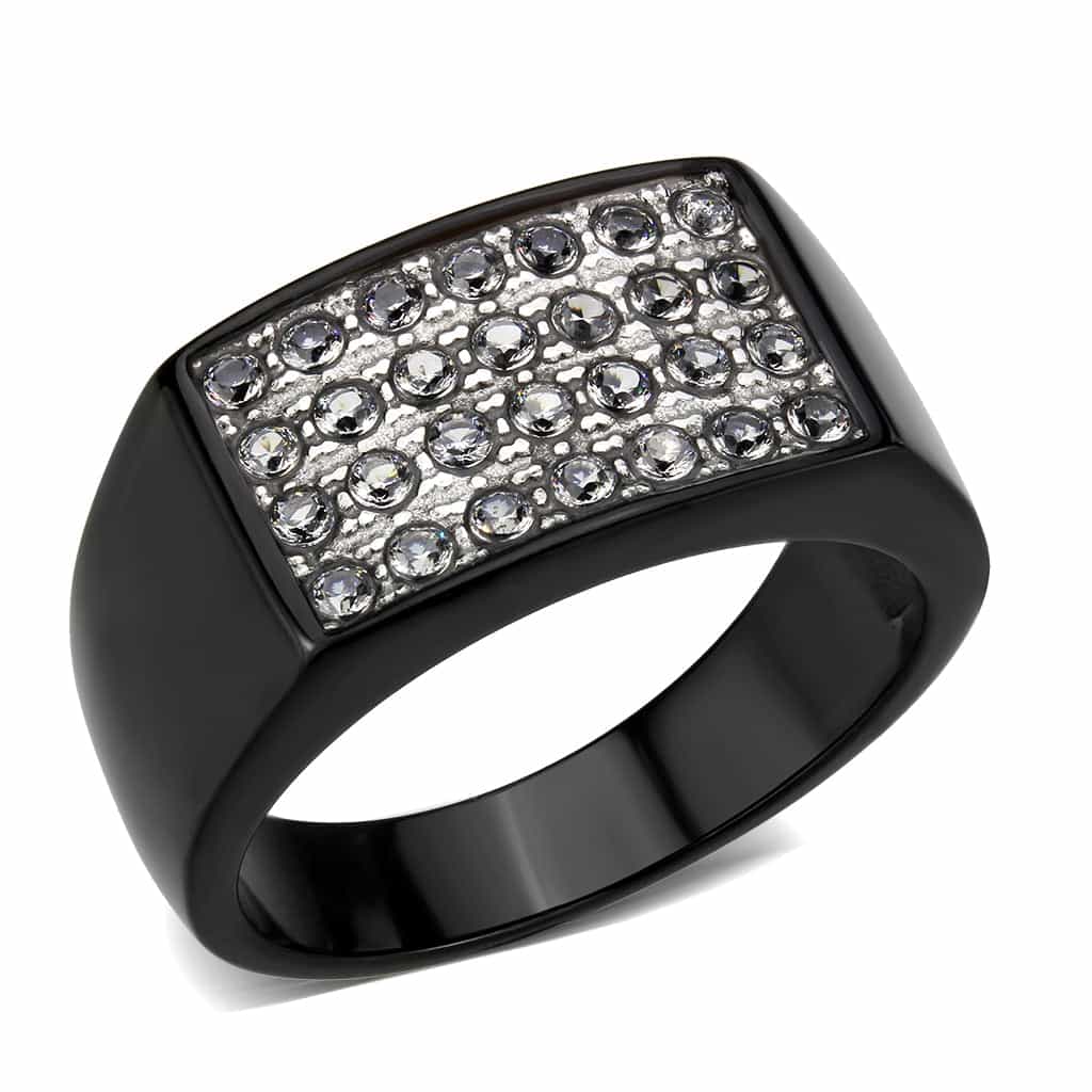 Stainless Steel Dark IP CZ Pave Rectangle Mens Signet Ring view 1