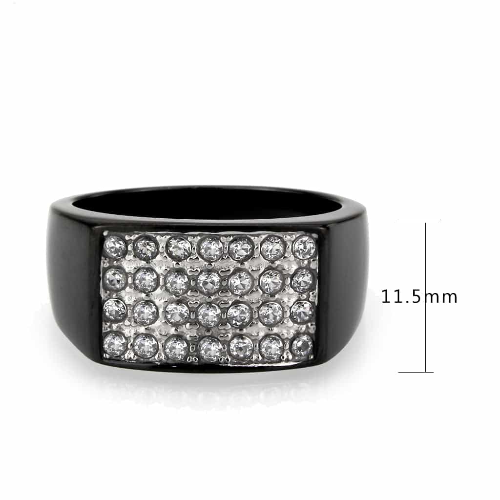 Stainless Steel Dark IP CZ Pave Rectangle Mens Signet Ring view 5