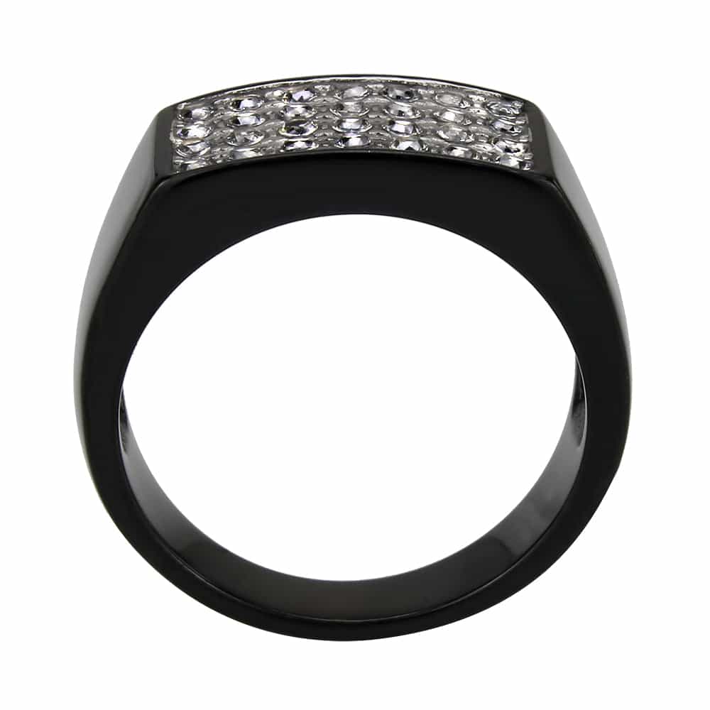 Stainless Steel Dark IP CZ Pave Rectangle Mens Signet Ring view 7