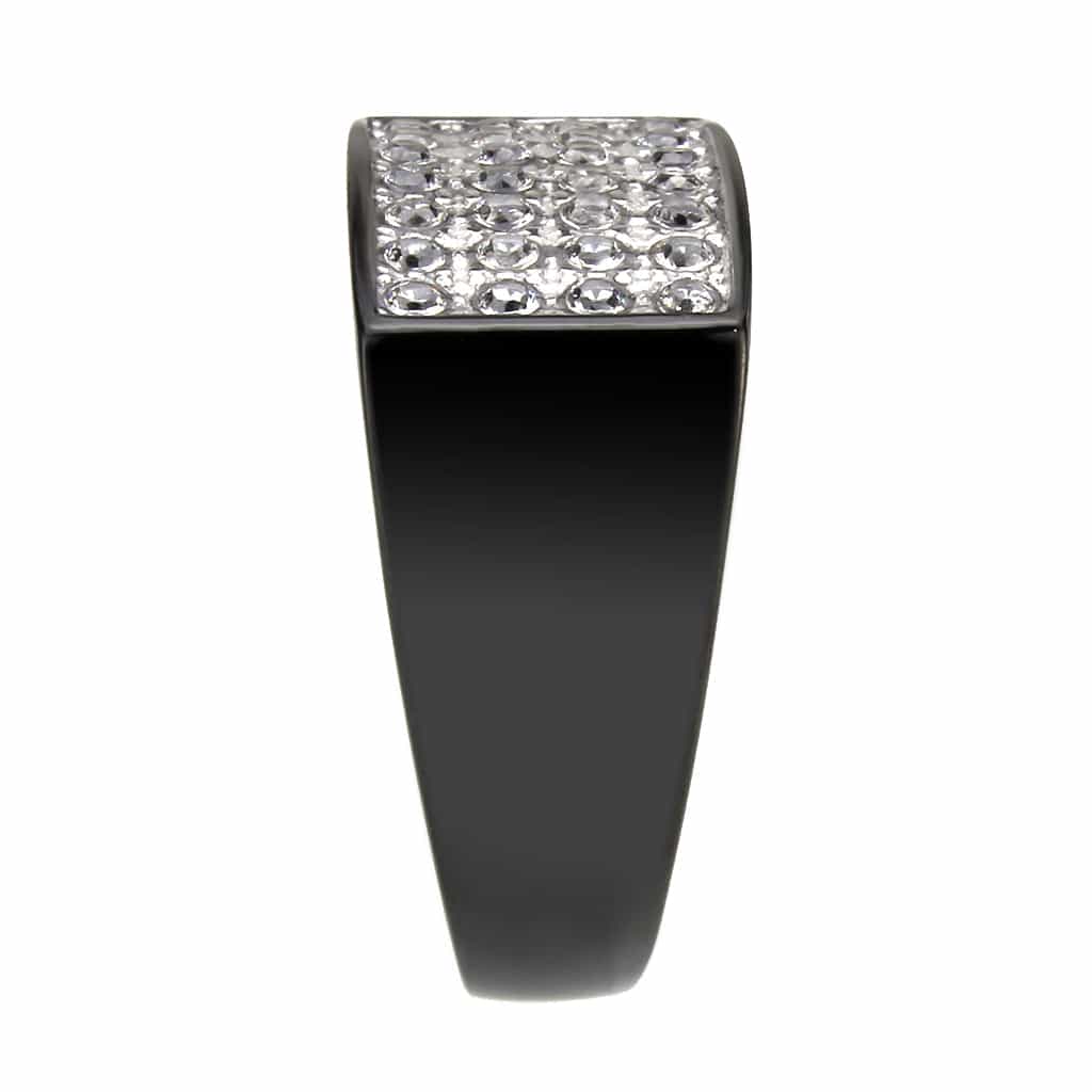 Stainless Steel Dark IP CZ Pave Rectangle Mens Signet Ring view 9