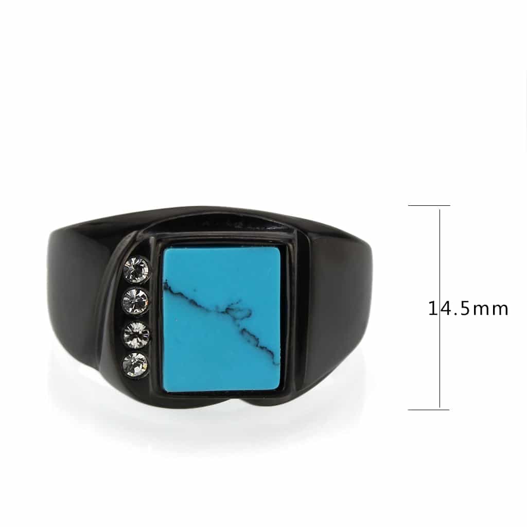 Stainless Steel Dark IP Turquoise Square Mens Signet Ring view 5