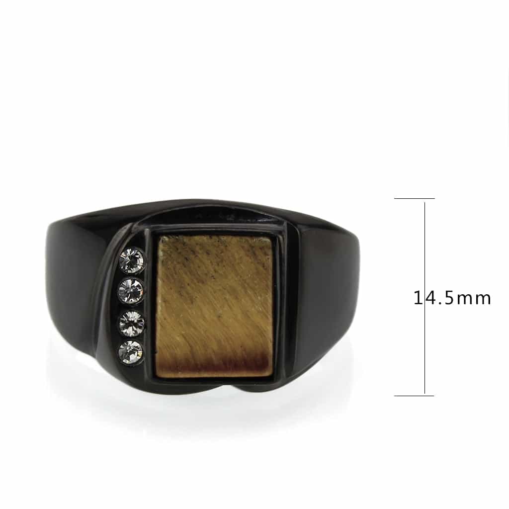 Stainless Steel Dark IP Tiger Eye Square Mens Signet Ring view 5