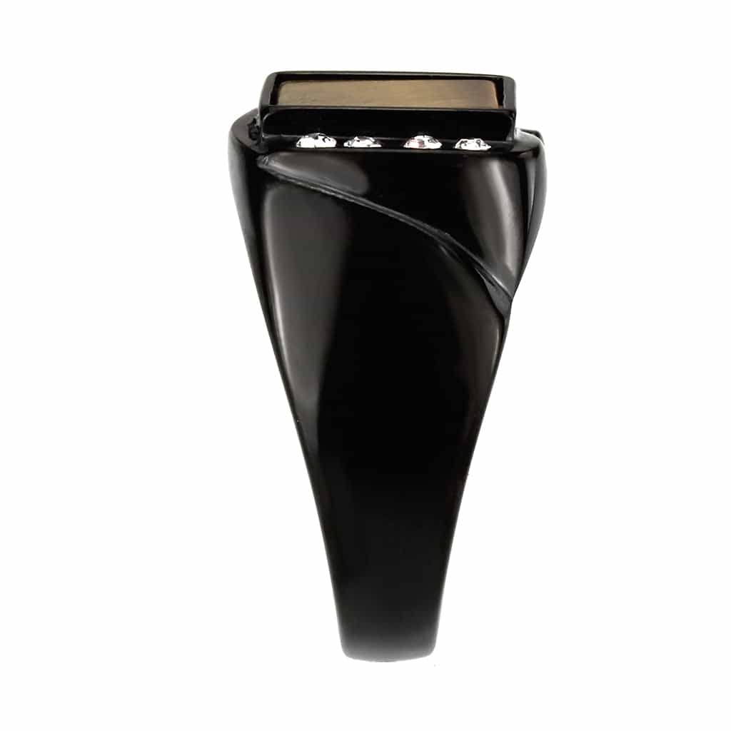 Stainless Steel Dark IP Tiger Eye Square Mens Signet Ring view 9