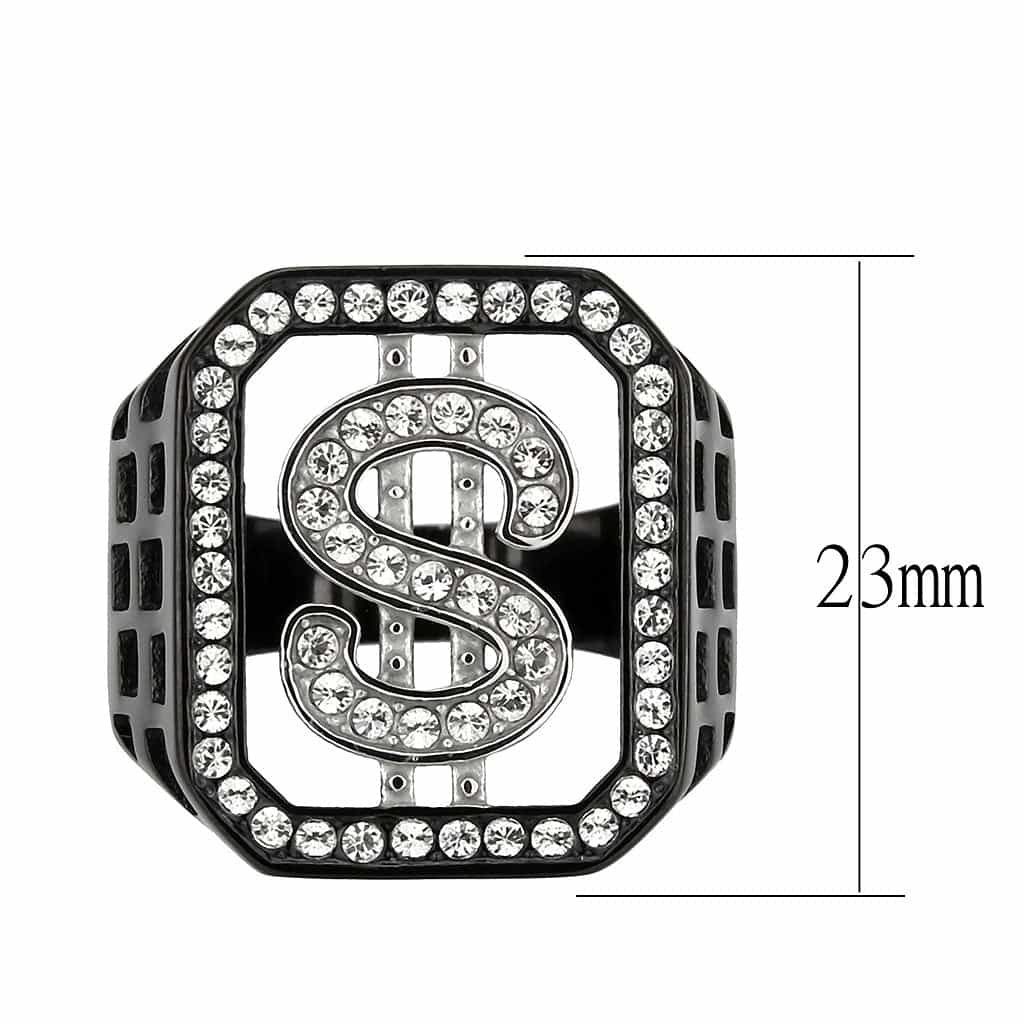 Stainless Steel Silver CZ Dollar Sign Pave Mens Signet Ring view 3