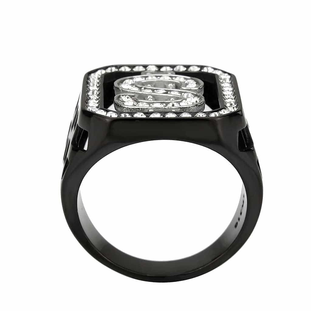 Stainless Steel Silver CZ Dollar Sign Pave Mens Signet Ring view 5