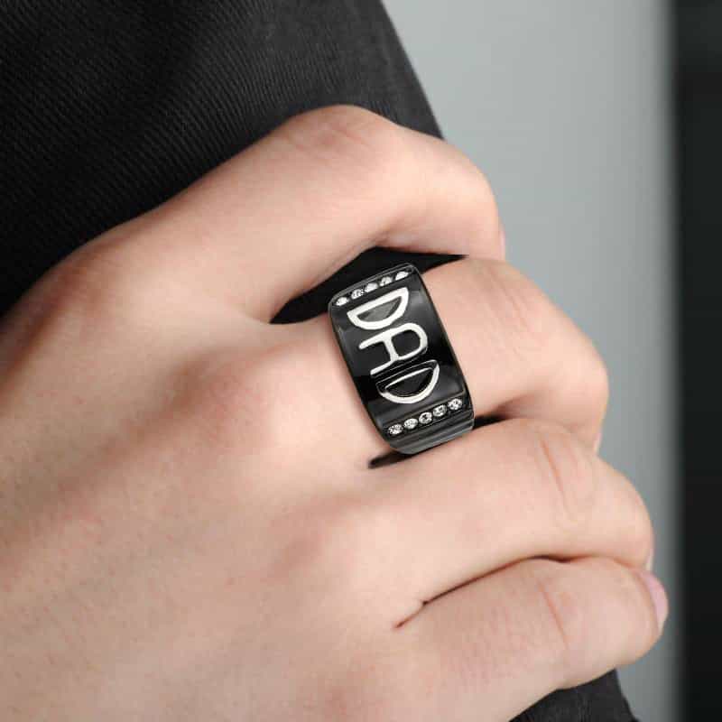 Stainless Steel Dark IP DAD Letter Enamel Mens Band Earrings view 9