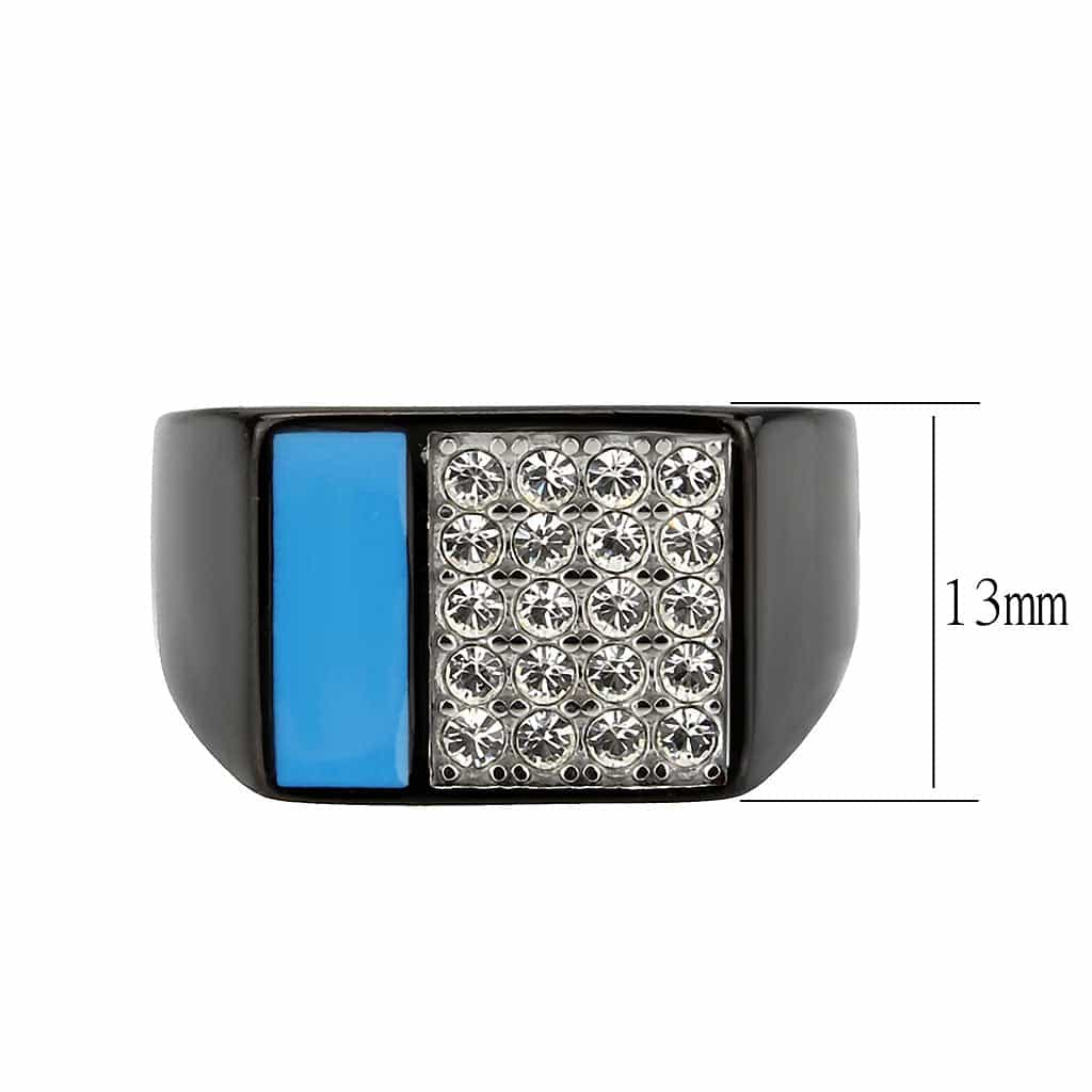 Stainless Steel Dark IP Turquoise Blue Crystal Pave Ring view 3