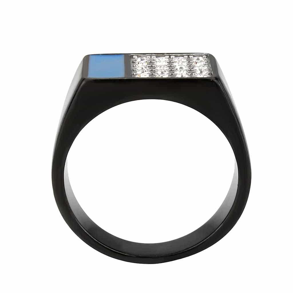 Stainless Steel Dark IP Turquoise Blue Crystal Pave Ring view 5