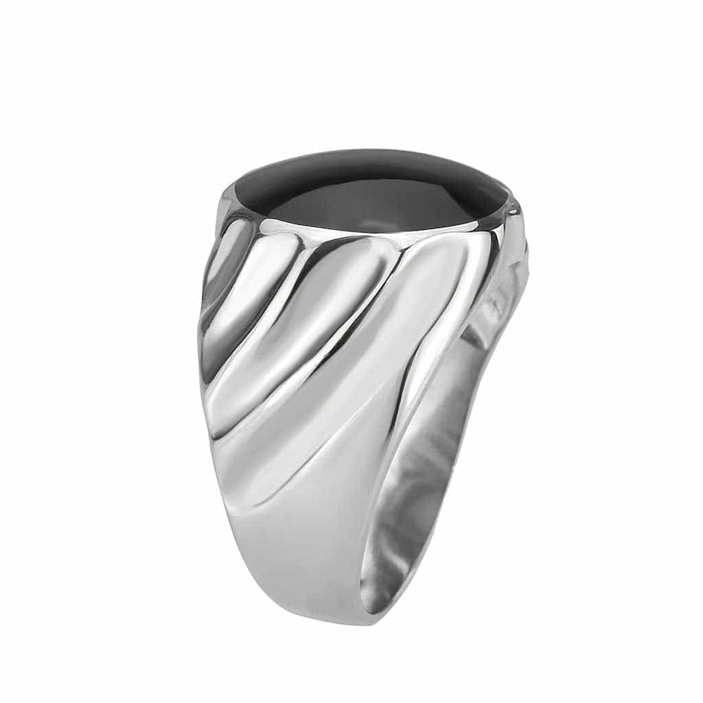 Stainless Steel Silver Black Onyx Oval Cabochon Mens Signet Ring view 7