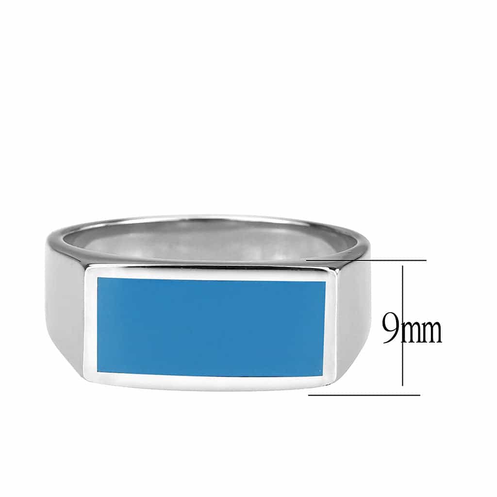 Stainless Steel Silver Turquoise Blue Enamel Rectangle Mens Ring view 3