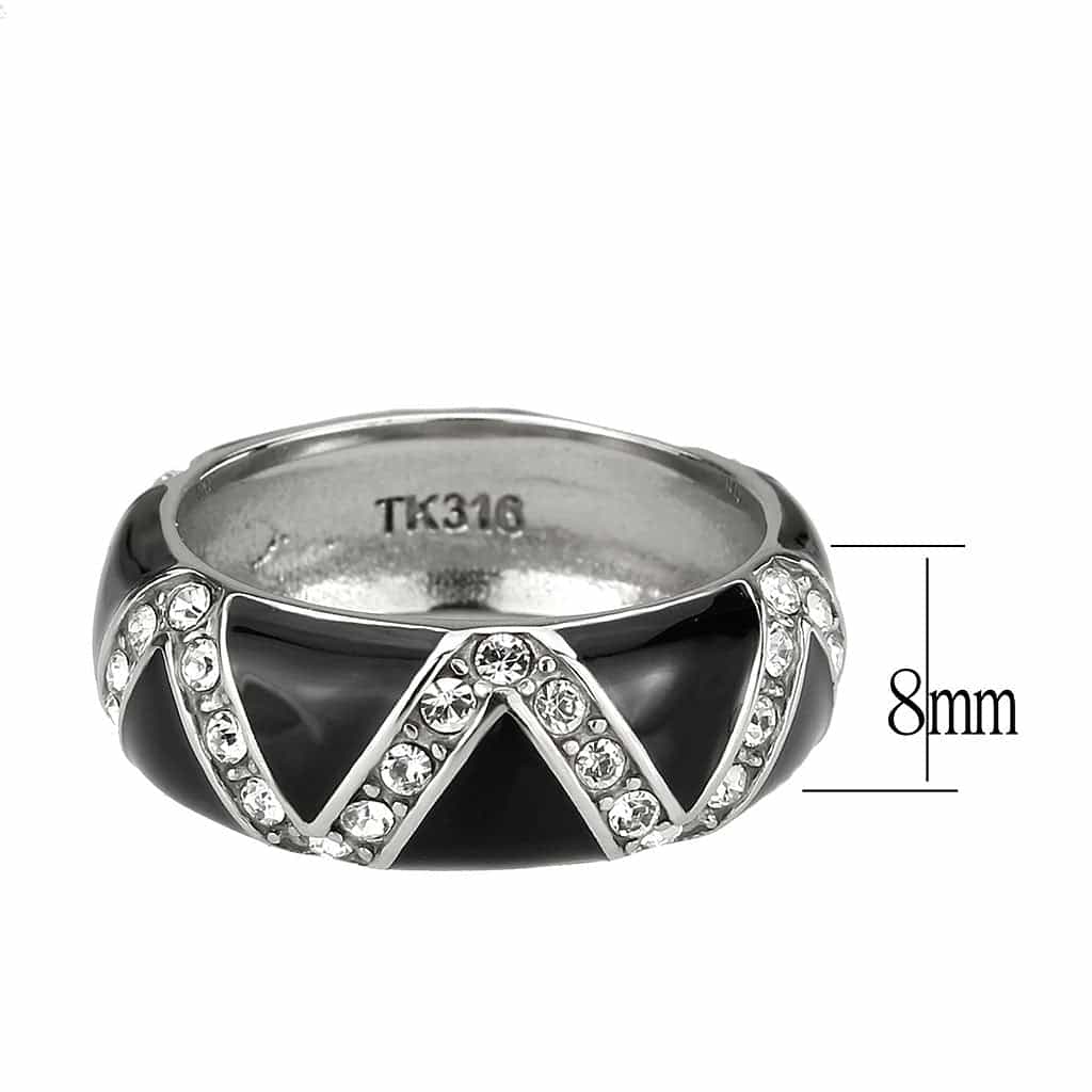 Stainless Steel Silver Black Enamel CZ Pave X Crossover Wide Ring view 3