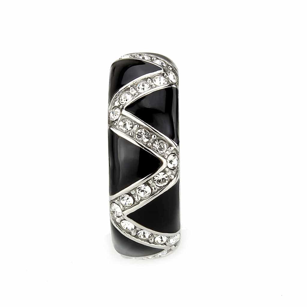 Stainless Steel Silver Black Enamel CZ Pave X Crossover Wide Ring view 7