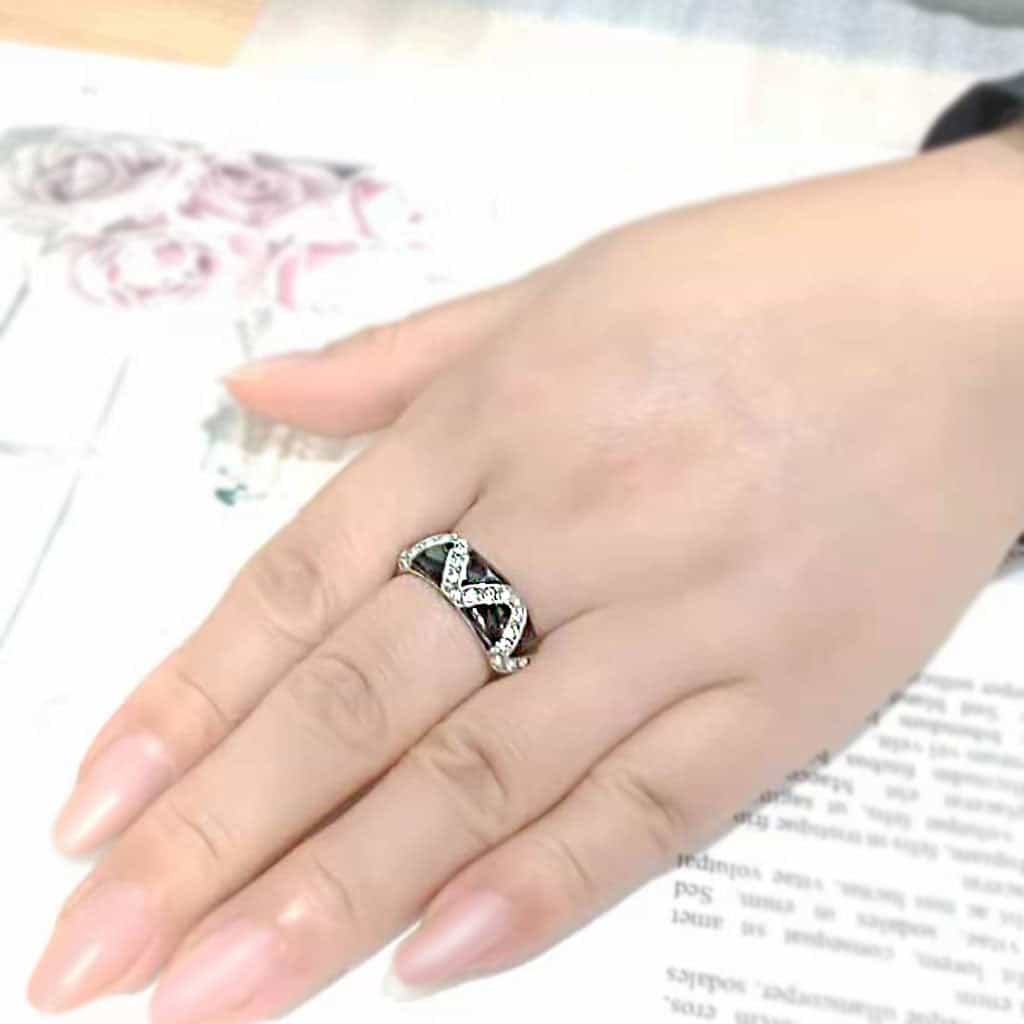 Stainless Steel Silver Black Enamel CZ Pave X Crossover Wide Ring view 9