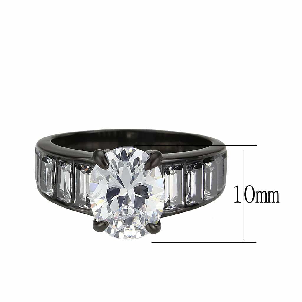 Stainless Steel Dark IP CZ Oval Baguette Channel Wide Ring view 3