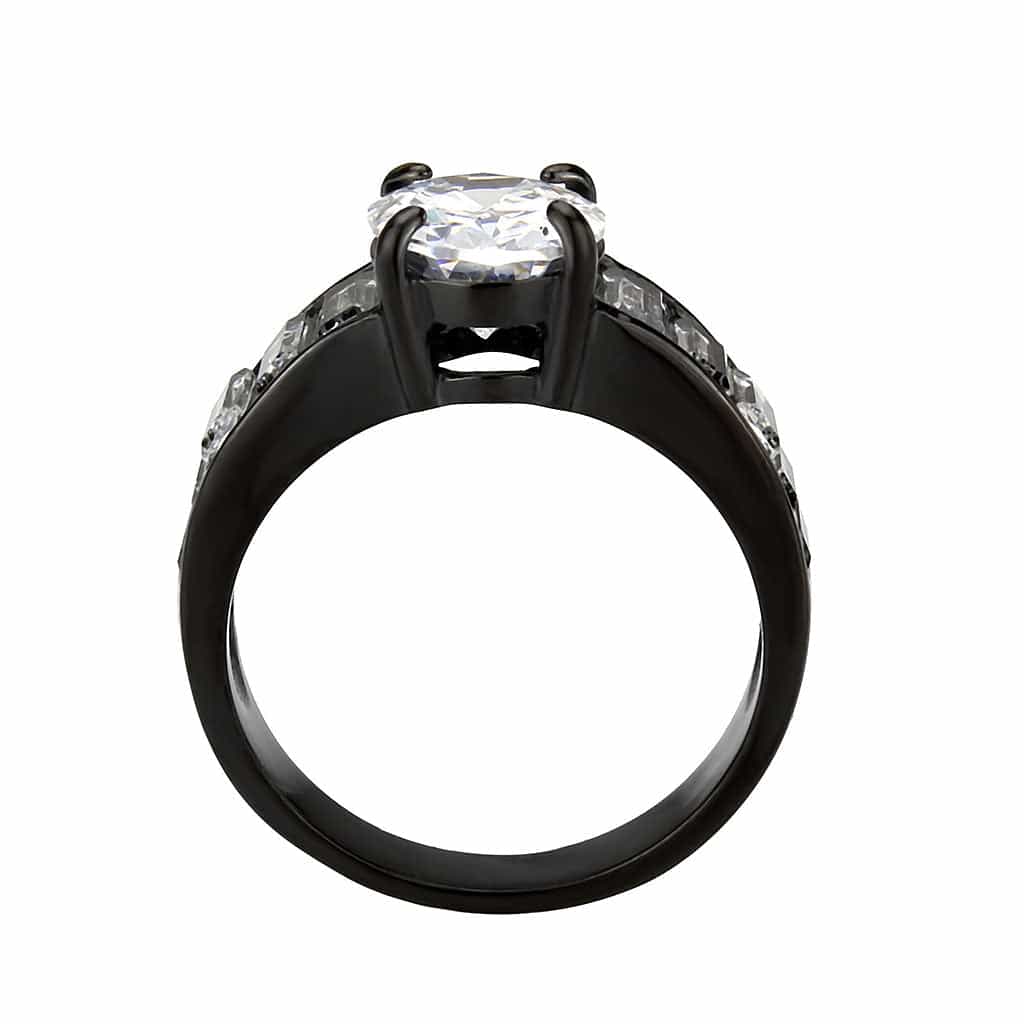 Stainless Steel Dark IP CZ Oval Baguette Channel Wide Ring view 5