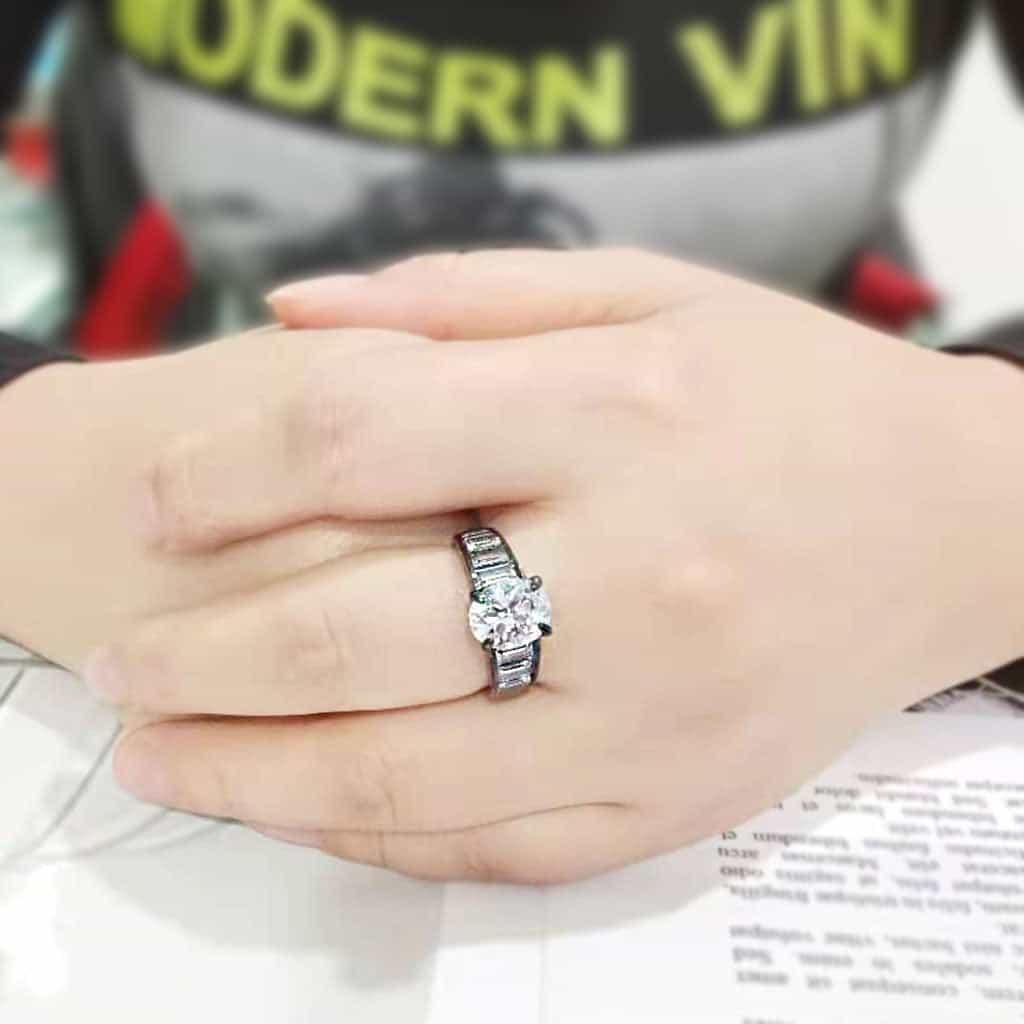 Stainless Steel Dark IP CZ Oval Baguette Channel Wide Ring view 9