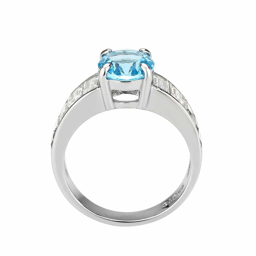 Stainless Steel Silver Aquamarine CZ Oval Baguette Channel Ring view 5