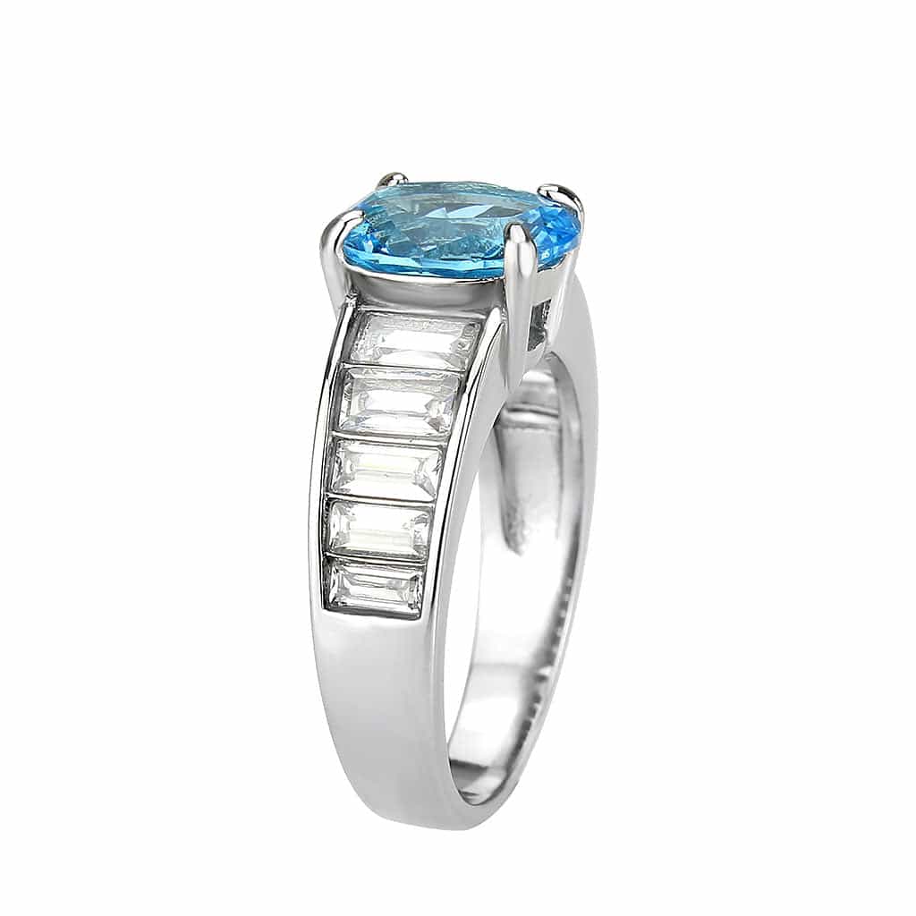 Stainless Steel Silver Aquamarine CZ Oval Baguette Channel Ring view 7