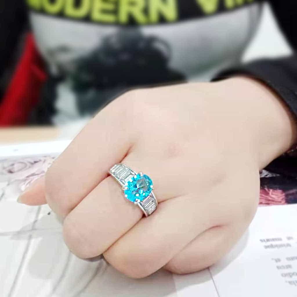 Stainless Steel Silver Aquamarine CZ Oval Baguette Channel Ring view 9