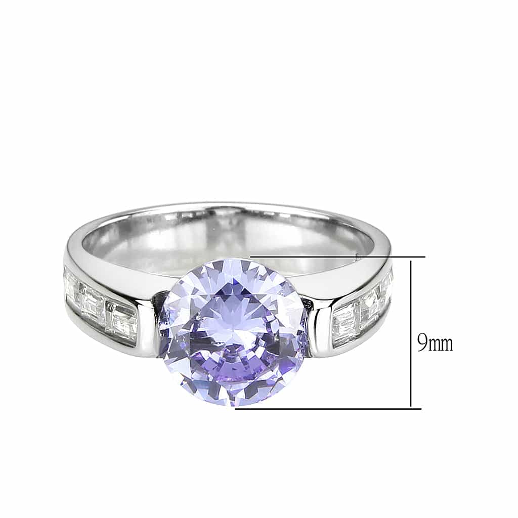 Stainless Steel Silver Lavender CZ Oval Baguette Channel Ring view 3