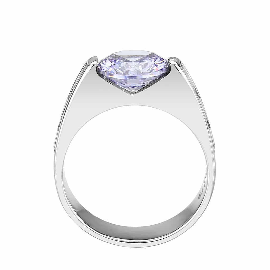 Stainless Steel Silver Lavender CZ Oval Baguette Channel Ring view 5