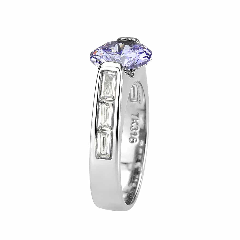 Stainless Steel Silver Lavender CZ Oval Baguette Channel Ring view 7