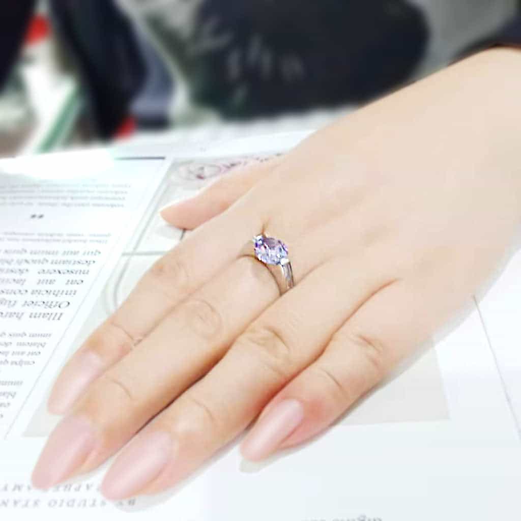 Stainless Steel Silver Lavender CZ Oval Baguette Channel Ring view 9