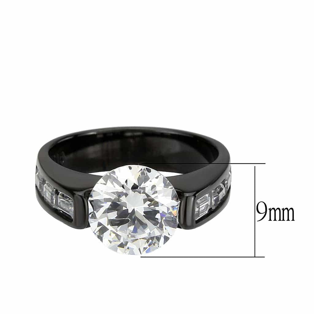 Stainless Steel Dark IP CZ Oval Baguette Channel Solitaire Ring view 3
